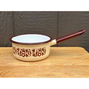 Vintage Enamel Coated Saucepan Pot With Floral Pattern 1 Qt Capacity Poland